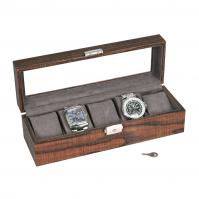 5-Watch case glasstop-wood grain w/grey faux suede